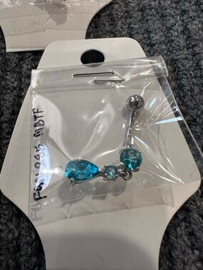 Blue Teardrop Crystal Belly Button Ring